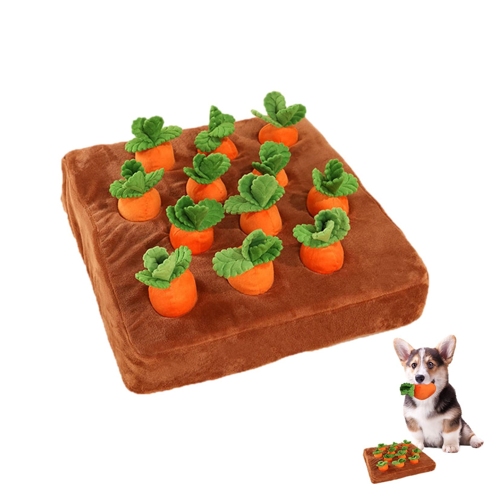 AGYTBG Carrot Snuffle Mat for Dogs Interactive Dog Plush Puzzle Toys 2 in 1 Non-Slip Nosework Feed Games Pet Stress Relief with 12 Carrots